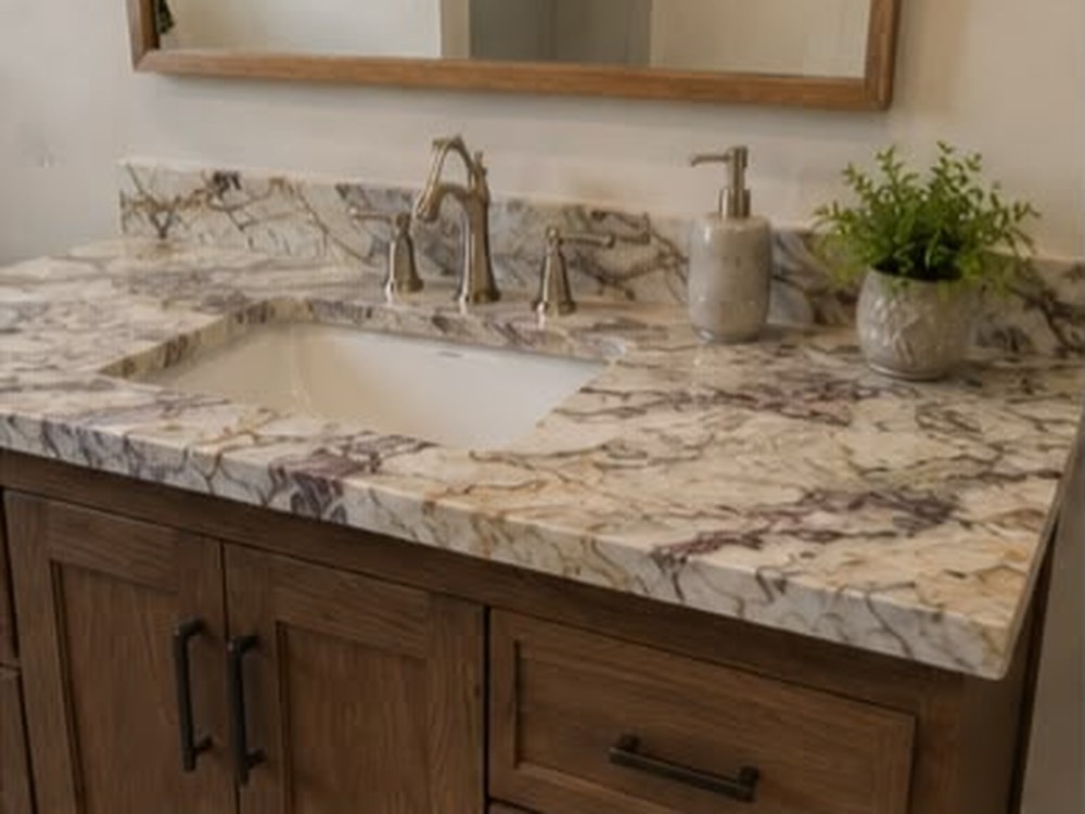 Bathroom Vanity after the Babri Stone installation