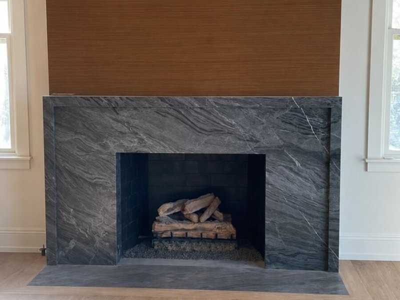 Natural stone fireplace surround
